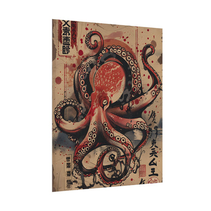 Stylized Octopus in Ukiyo-E Style: Japanese Artwork - Poster