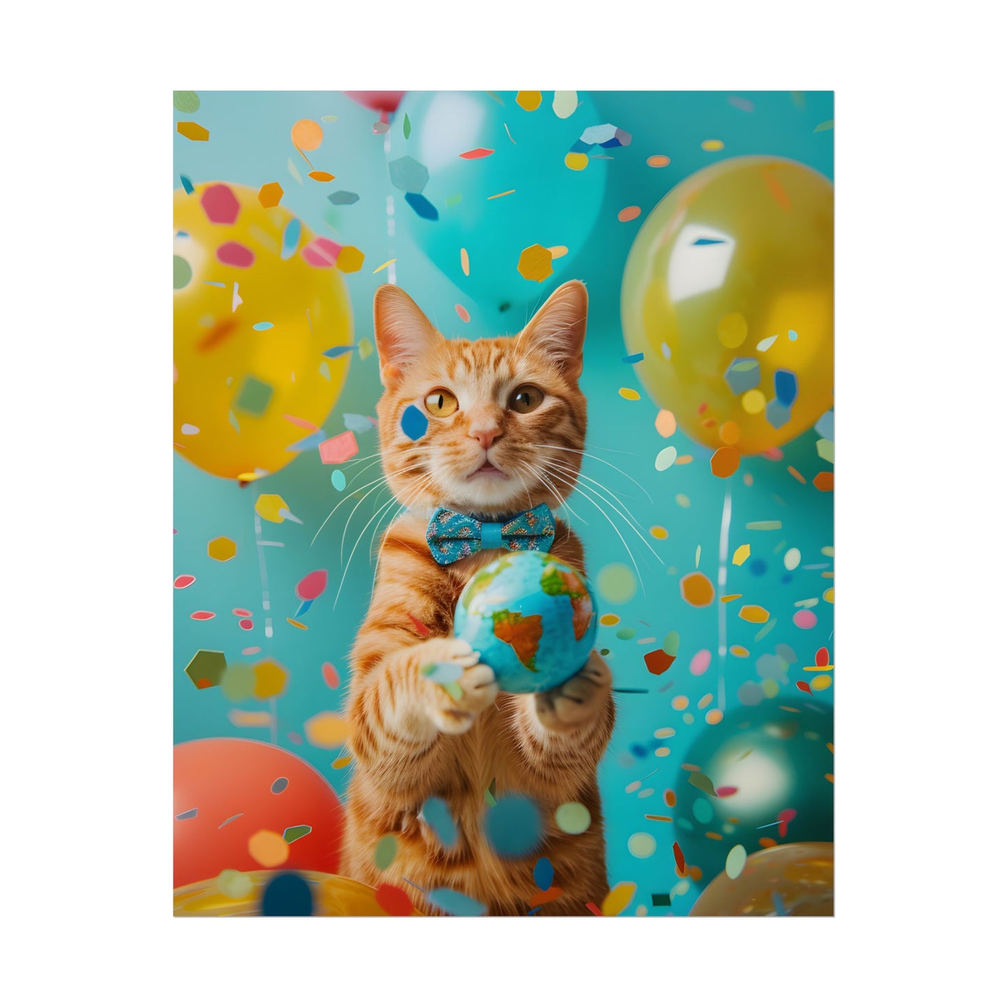 Charming Whiskers: Cat in Bow Tie with Mini Flag - Poster