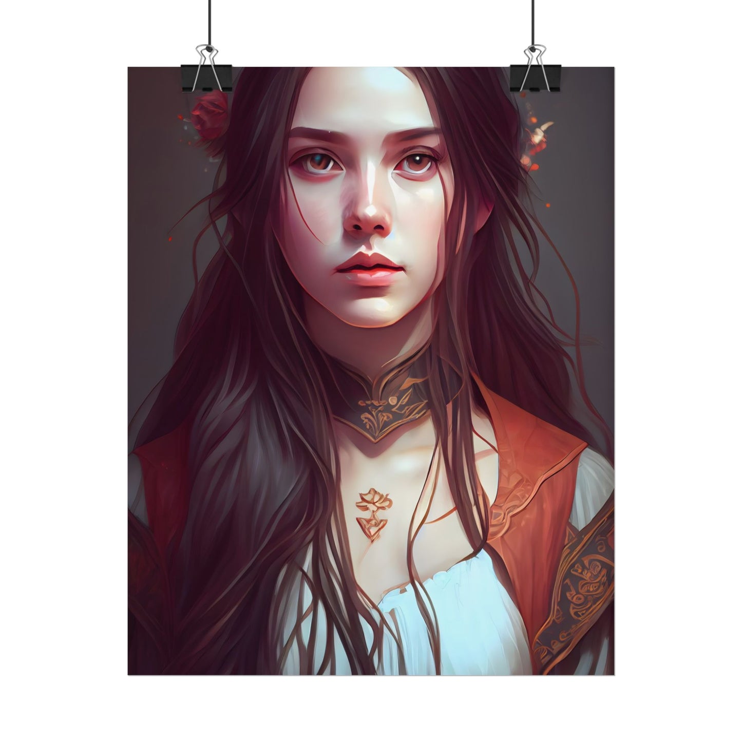 Sophisticated Female Portrait: Brown Hair Artwork in Focus - Poster