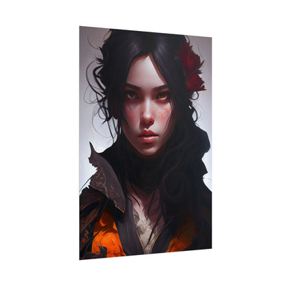 Black Hair Female Portrait: Elegant Dress Artwork - Poster