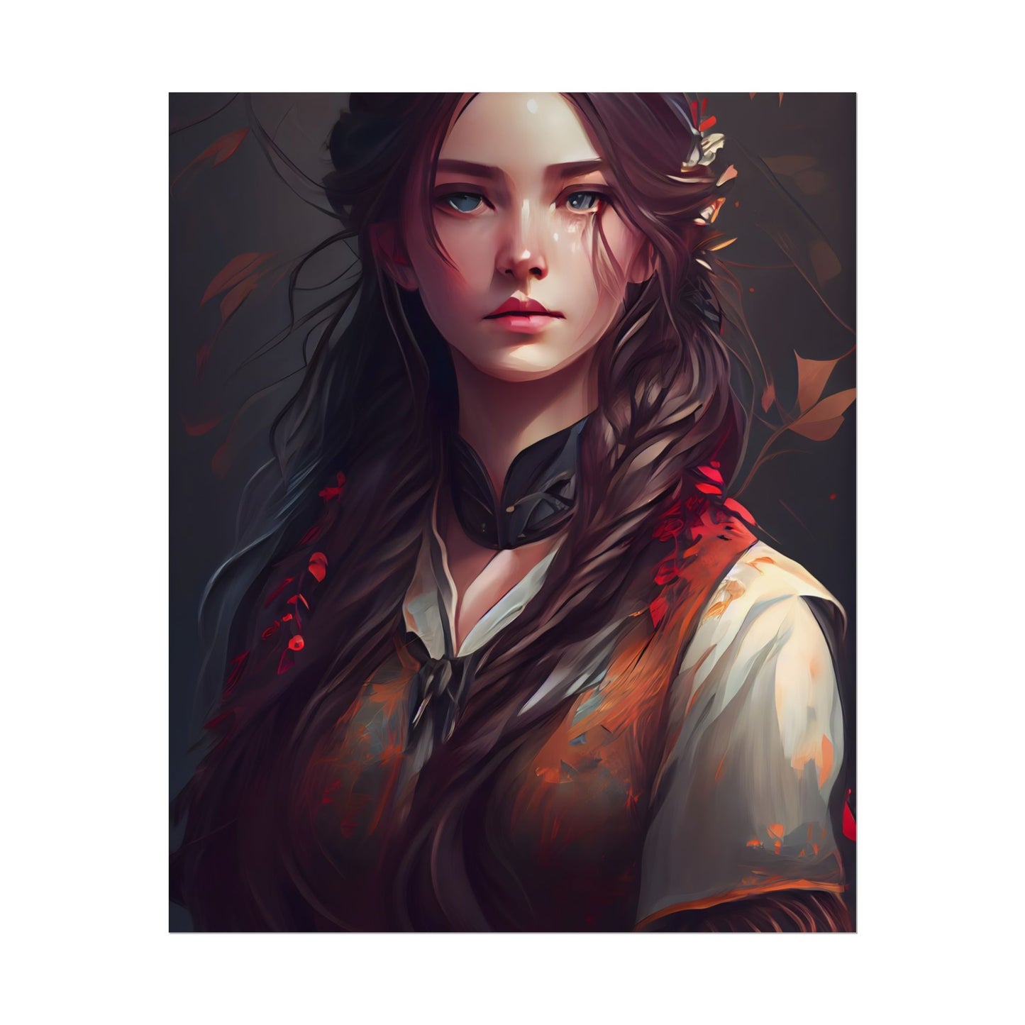 Vibrant Portrait: Brown Hair, Green Eyes Artwork - Poster