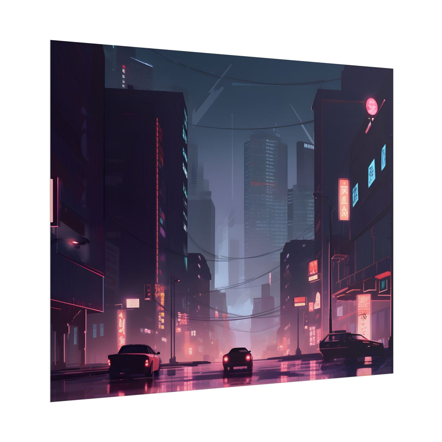 Cyberpunk Night: Melancholic Cityscape - Poster