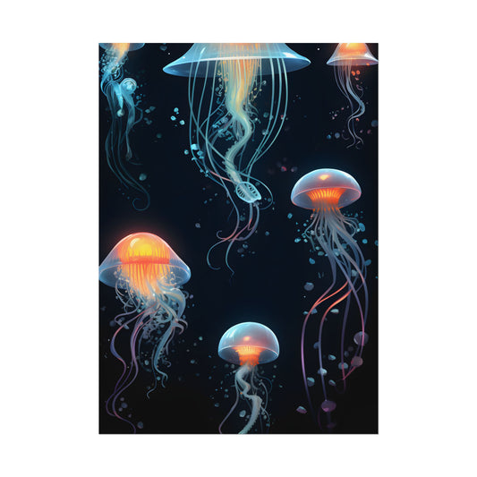 Bioluminescent Oceanic Ballet: Underwater Artwork - Poster