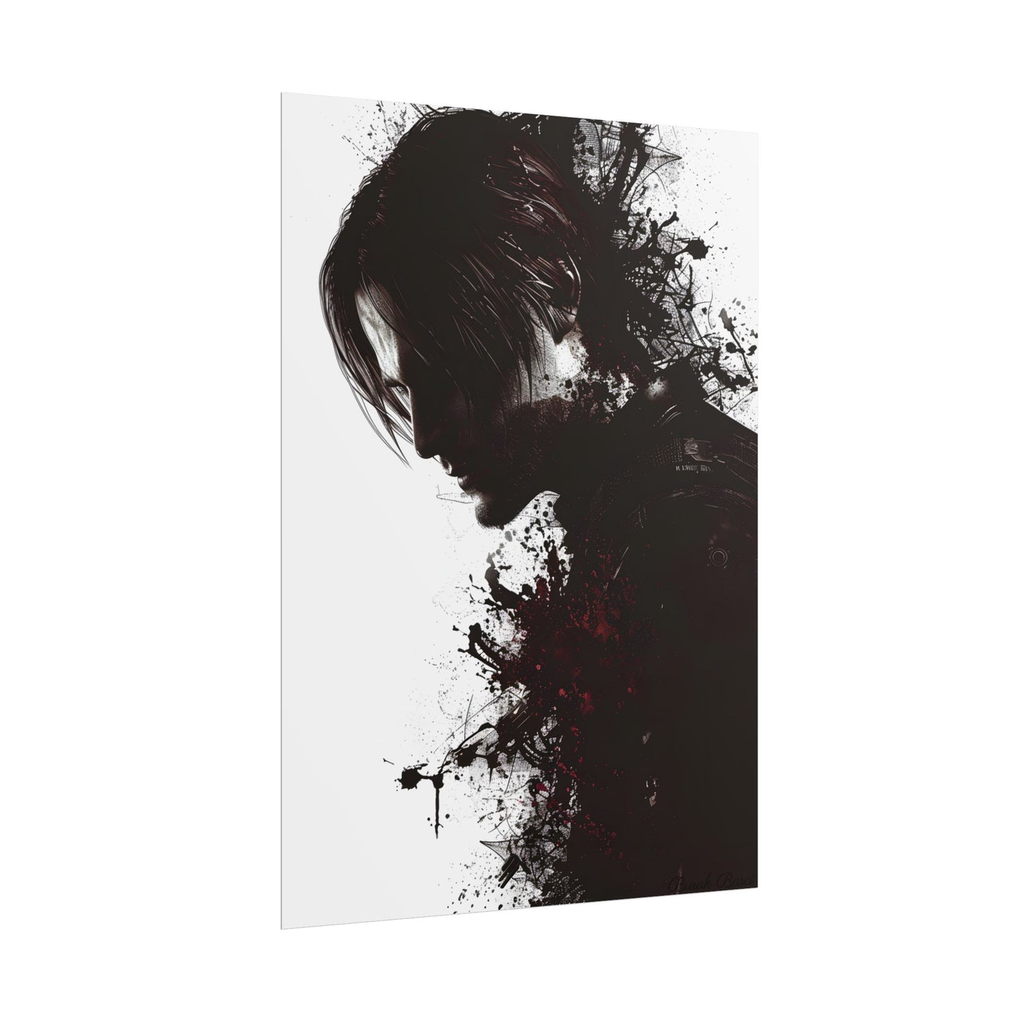 Emerging from Darkness: Blood-Splattered Figure Digital Art - Poster