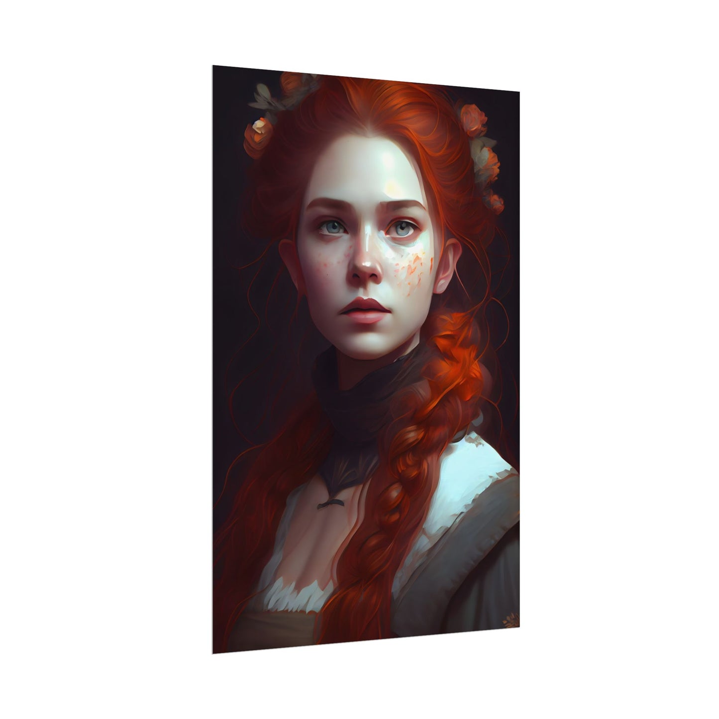Astonishing Redhead Portrait: Elegant Young Woman in Dress - Poster