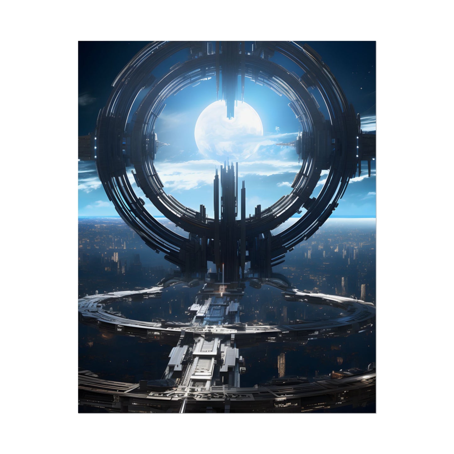 Futuristic Space Station: Orbiting Multimoon Planet Artwork - Poster
