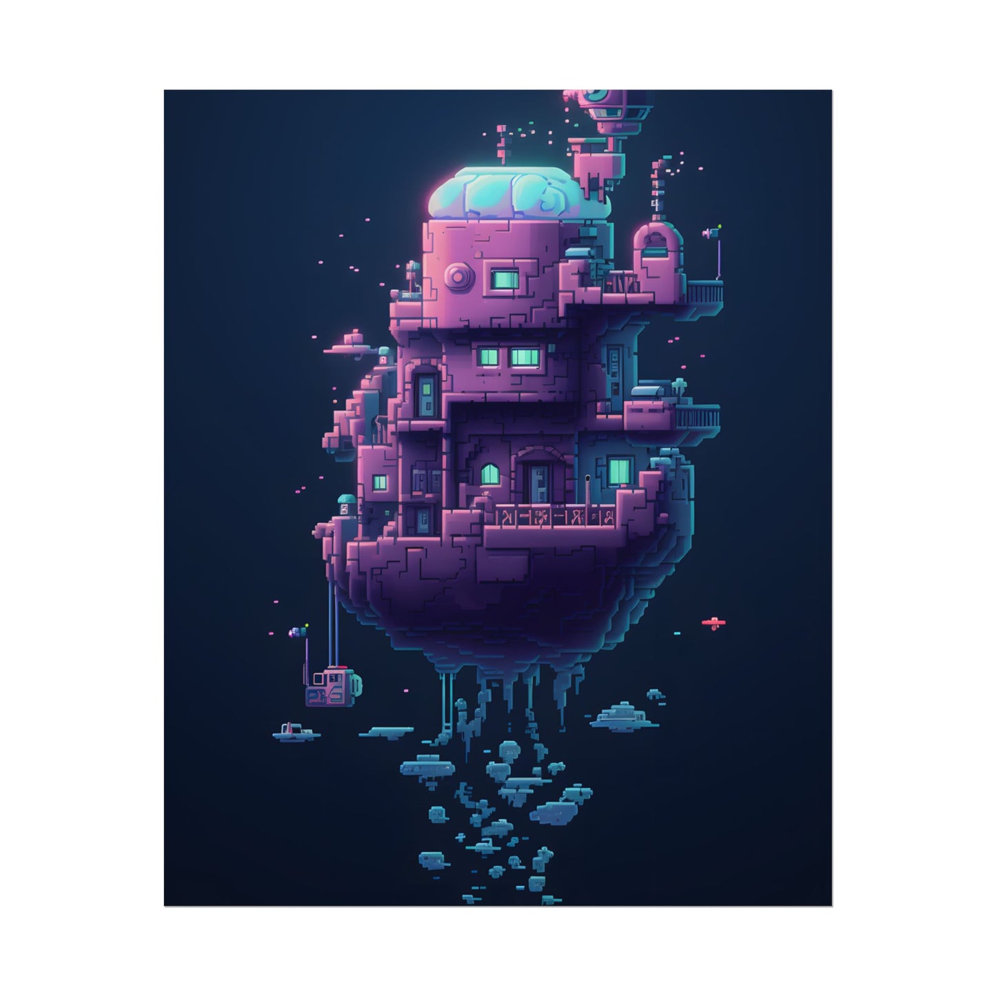 Cyberpunk Pixel Art: Futuristic Cityscape Digital Artwork - Poster