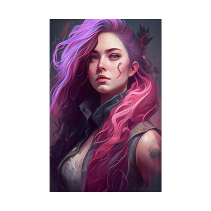 Astonishing Female Portrait: Stylized Pink Hair Artwork in Dre - Poster