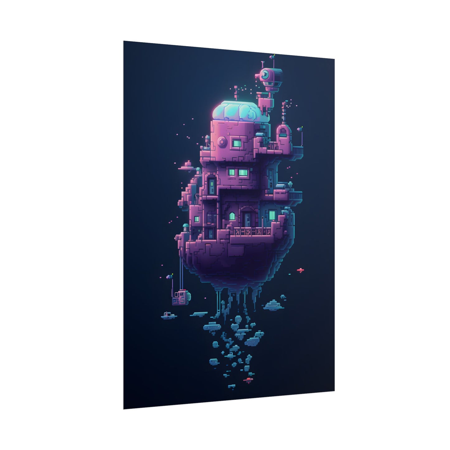 Cyberpunk Pixel Art: Futuristic Cityscape Digital Artwork - Poster