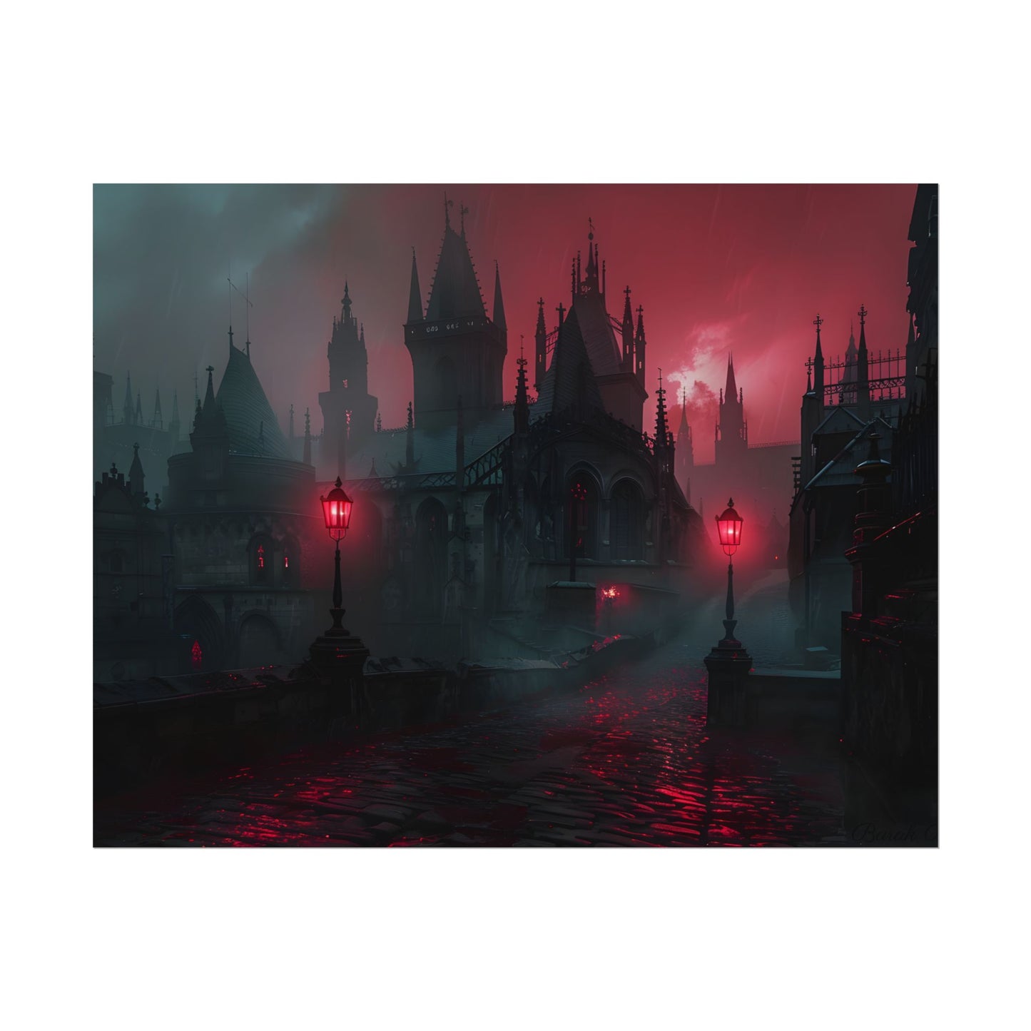 Dark Gothic Cityscape: Misty Twilight Artwork - Poster