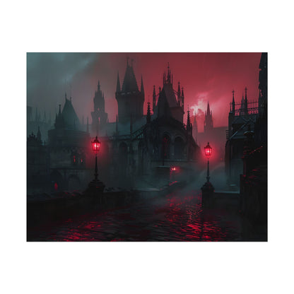 Dark Gothic Cityscape: Misty Twilight Artwork - Poster