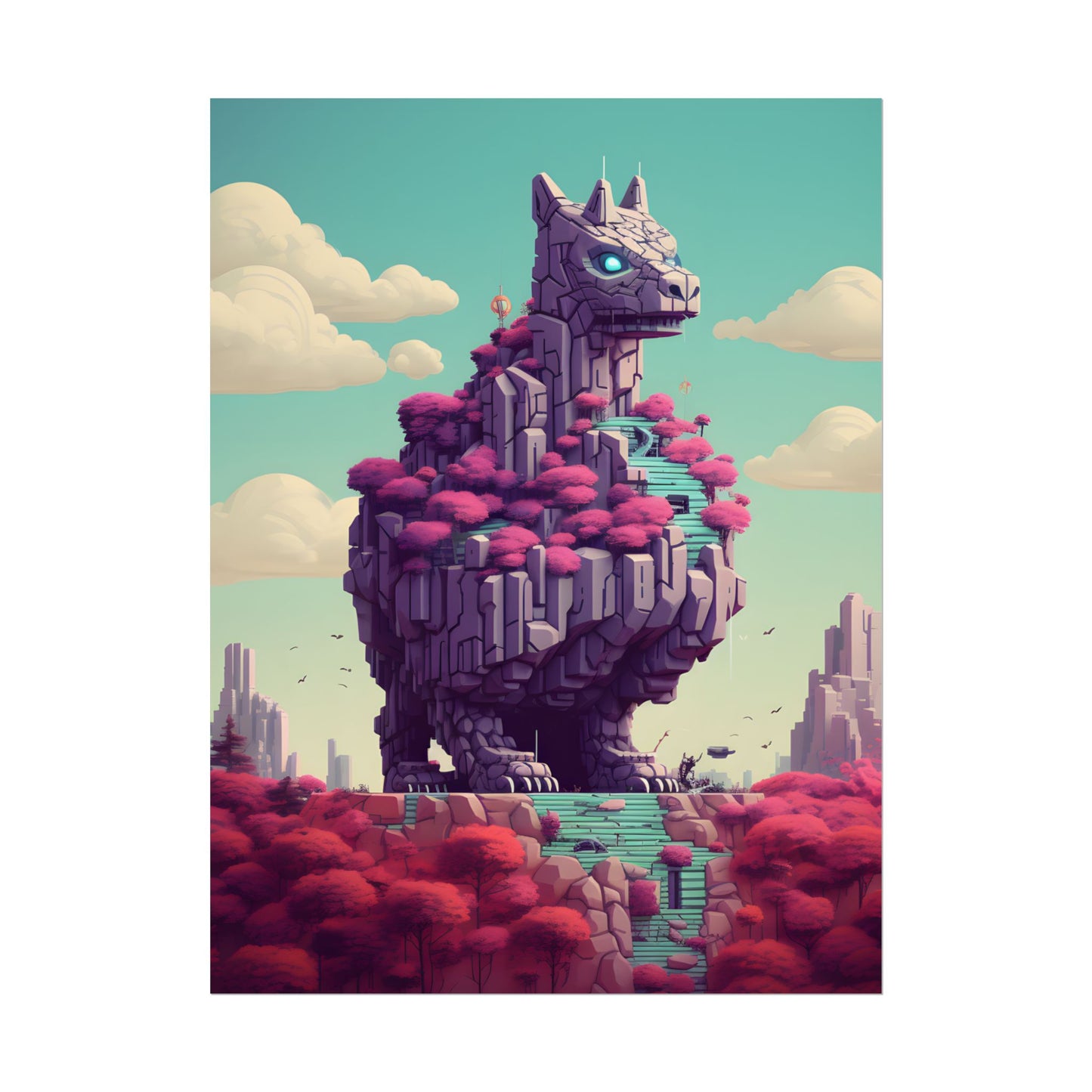 Futuristic Cyber Pet: Neon Pixel Art - Poster