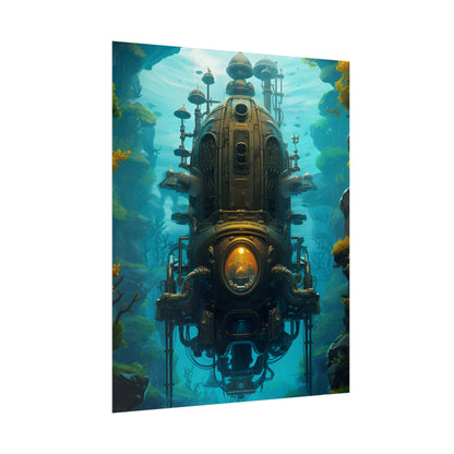 Steampunk Underwater Odyssey: Captain Nemo's Nautilu Submarine Art - Poster