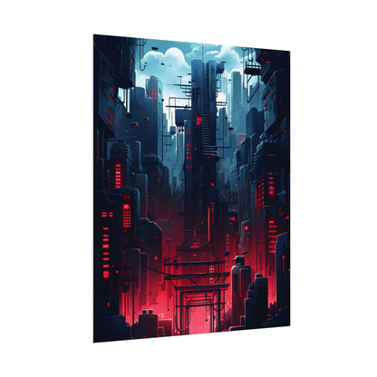 Cyberpunk Melancholy: A Nightly Cityscape Digital Art - Poster