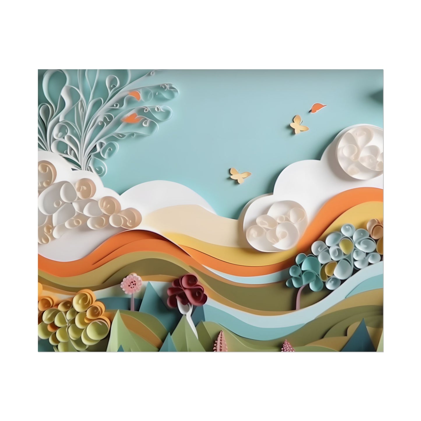 Peaceful Beach Serenade: Paper Quilling Art - Poster