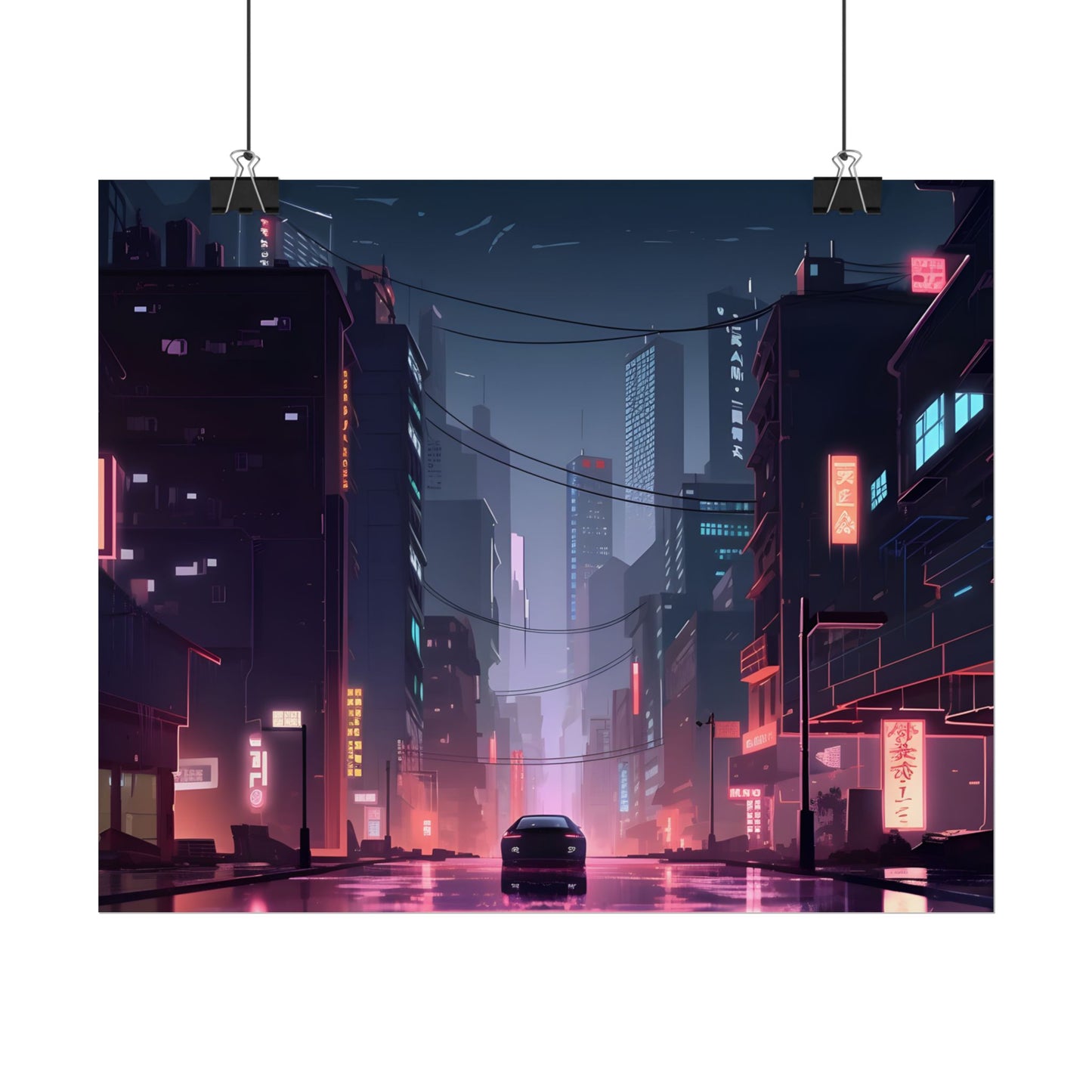 Cyberpunk Night: Melancholic Urban Landscape Artwork - Poster
