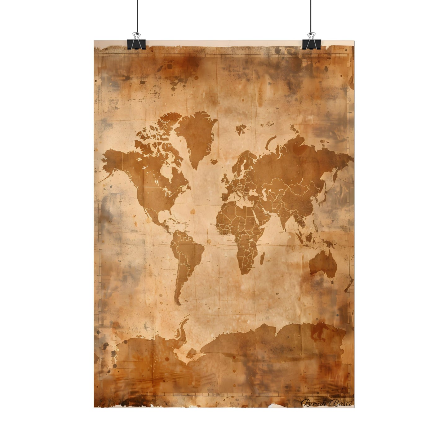 Vintage World Map: Artistic Cartography on Canvas - Poster