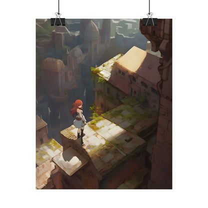 Dramatic Anime Red-Haired Heroine: Digital Artwork of Courage and Action - Poster