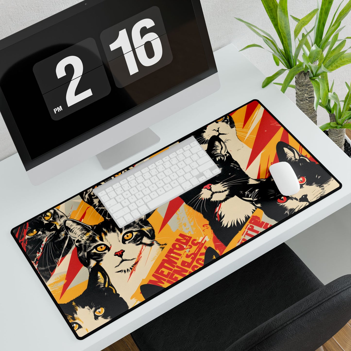 Vibrant Soviet Cats: Colorful Artwork - Desk Mat