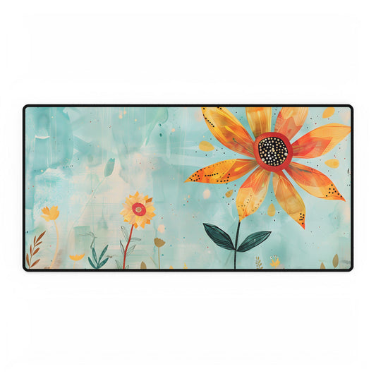 Blooming Growth: Whimsical Flower with Mindset Message Art - Desk Mat