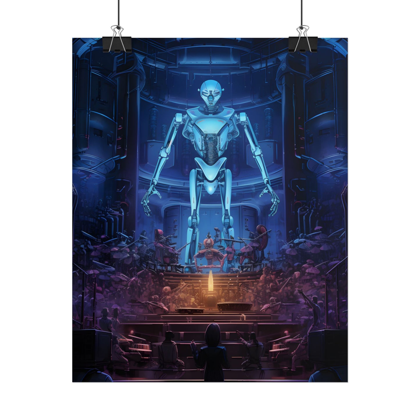Mechanical Harmony: Black & Grey Robot Orchestra Symphony - Poster