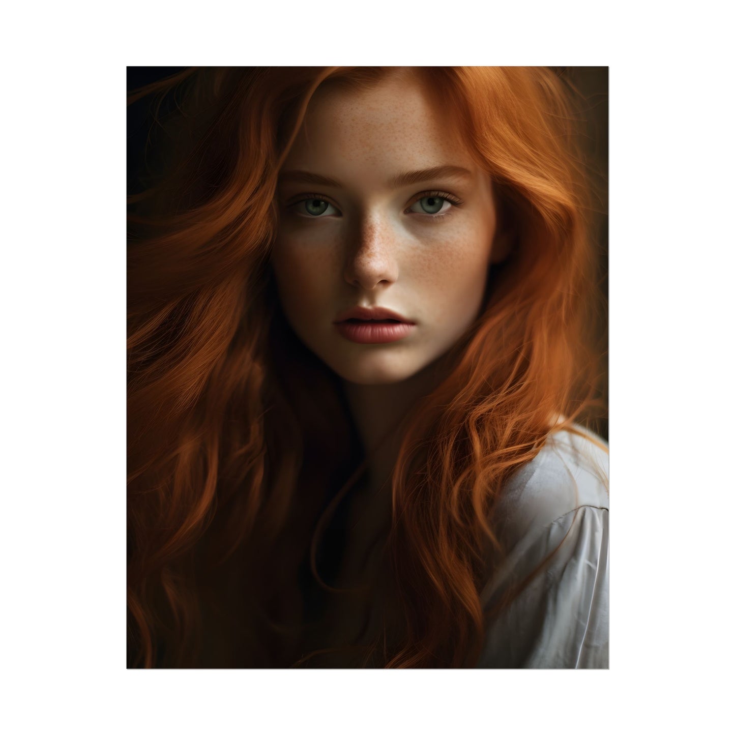 Red Hair Candid Portrait: Natural Light Photo Art - Poster