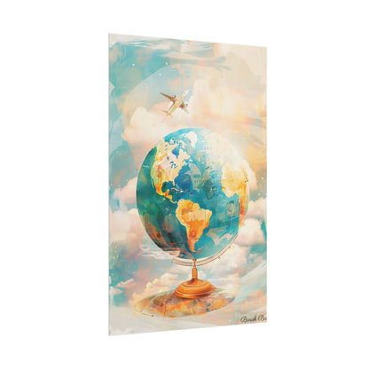 Vintage Globe with 80 Iconic Landmarks: Educational Artwork - Poster