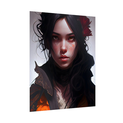Black Hair Female Portrait: Elegant Dress Artwork - Poster