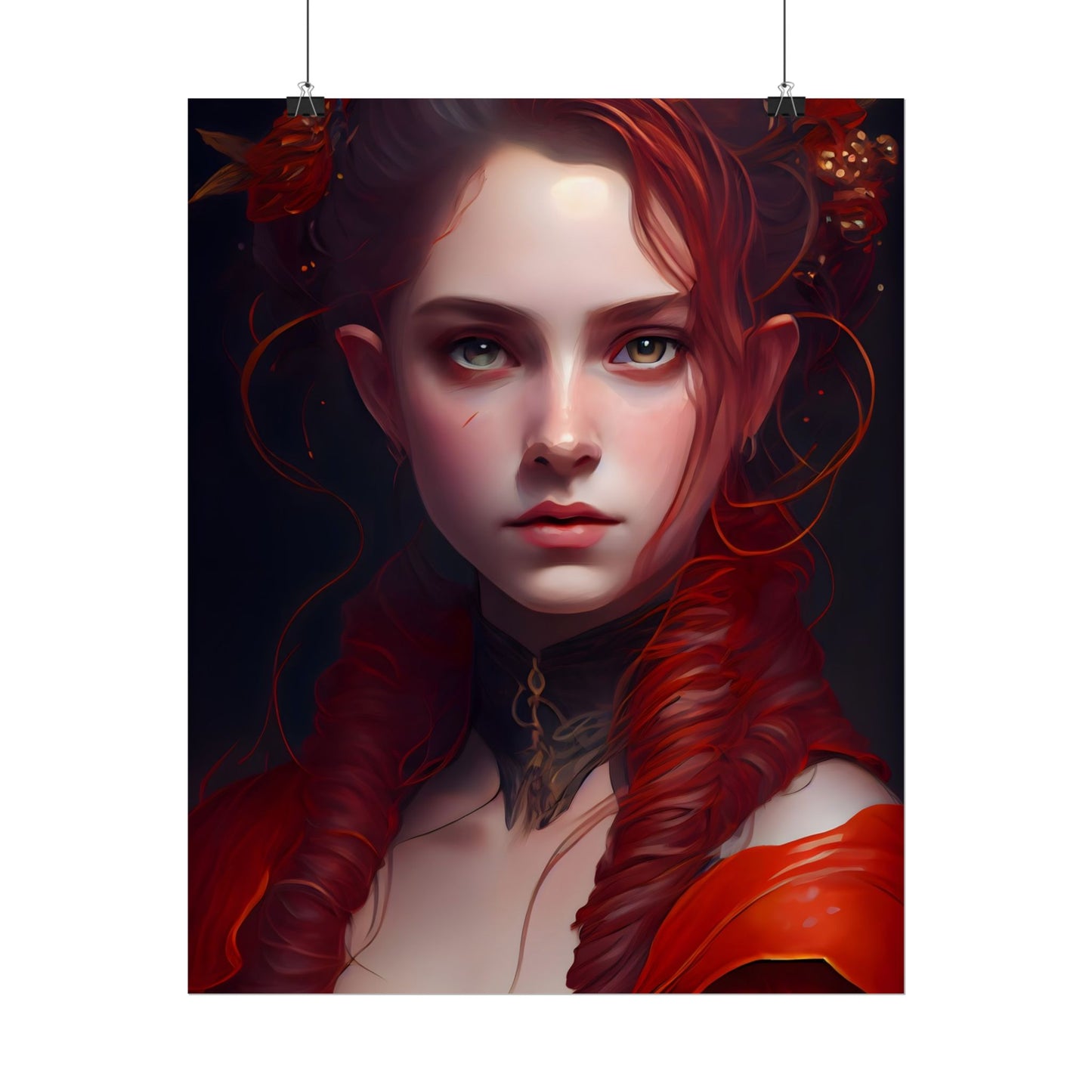 Redhead Portrait: Vibrant Dress Artwork - Poster