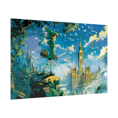 Whimsical Boy in Green: Colorful Illustration Artwork - Poster