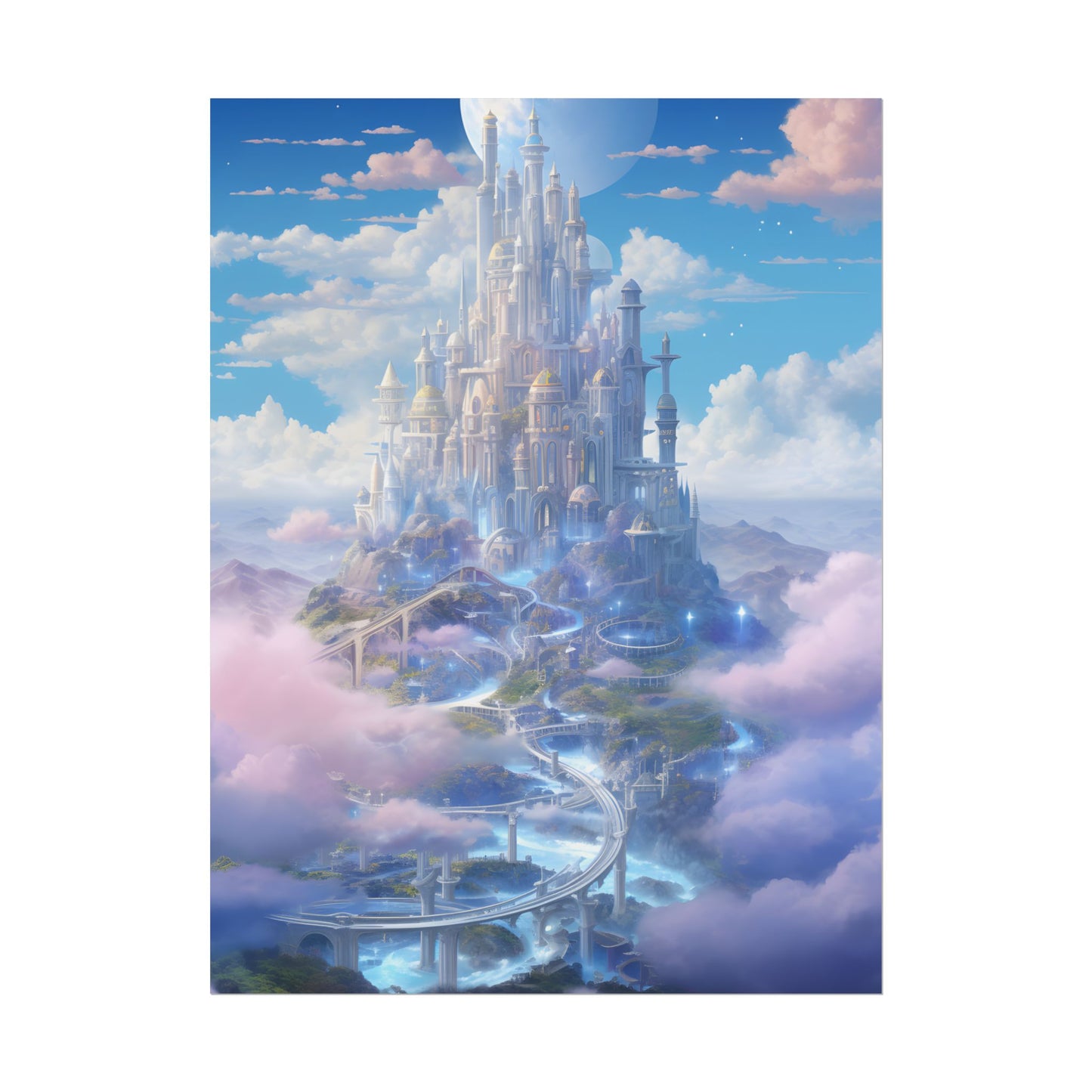 Floating City in Celestial Realm: Serene Fantasy Artwork - Poster