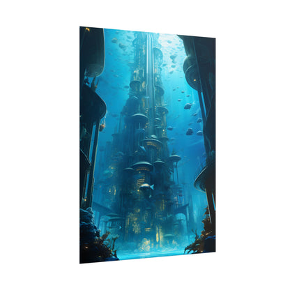 Future Metropolis: Underwater Cityscape Digital Art - Poster