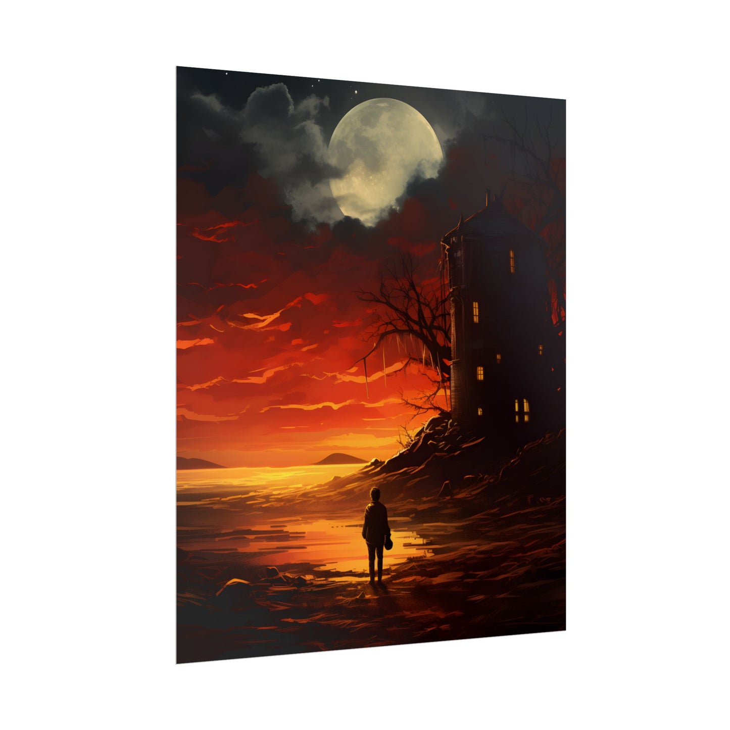 Black and White Portrait: Mysterious Figure Seated - Poster