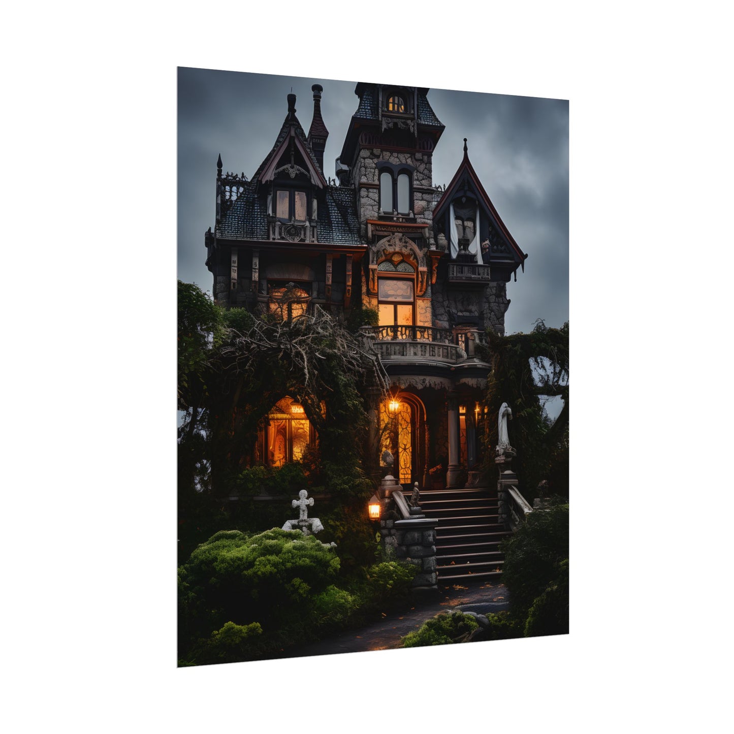 Spooky Victorian Mansion: Atmospheric Haunted Artwork - Poster