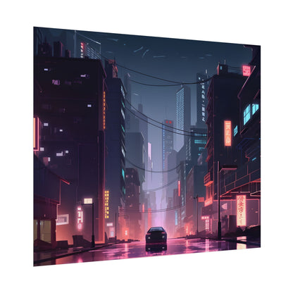 Cyberpunk Night: Melancholic Urban Landscape Artwork - Poster