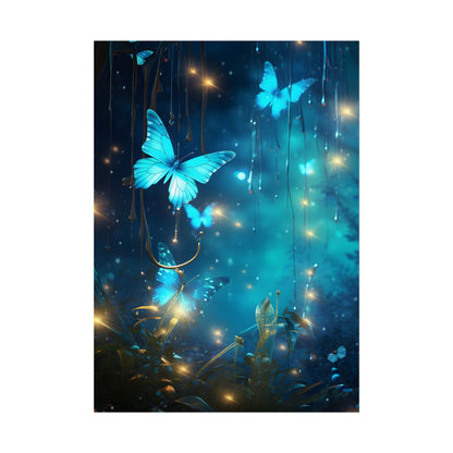 Fantasy Night Forest: Bokeh Glow Digital Artwork - Poster