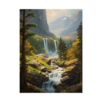 Breathtaking Waterfall: Impressionist Oil Painting - Poster