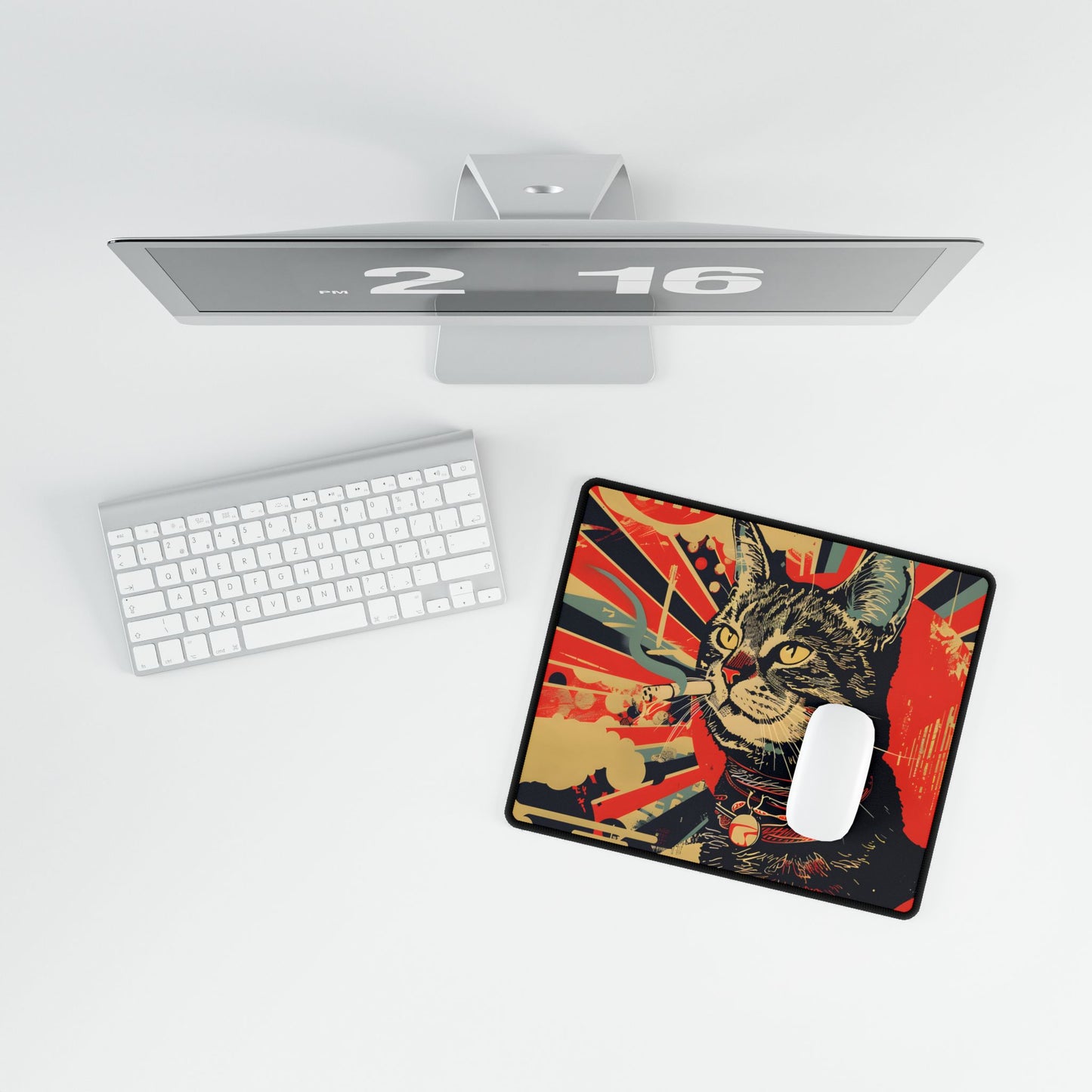 Whimsical Urban Wildlife: Cat Art in a Bolstered Setting - Desk Mat