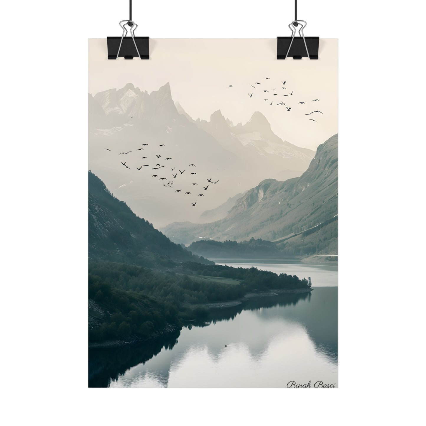 Serene Mountain Lake: A Peaceful Nature Artwork - Poster