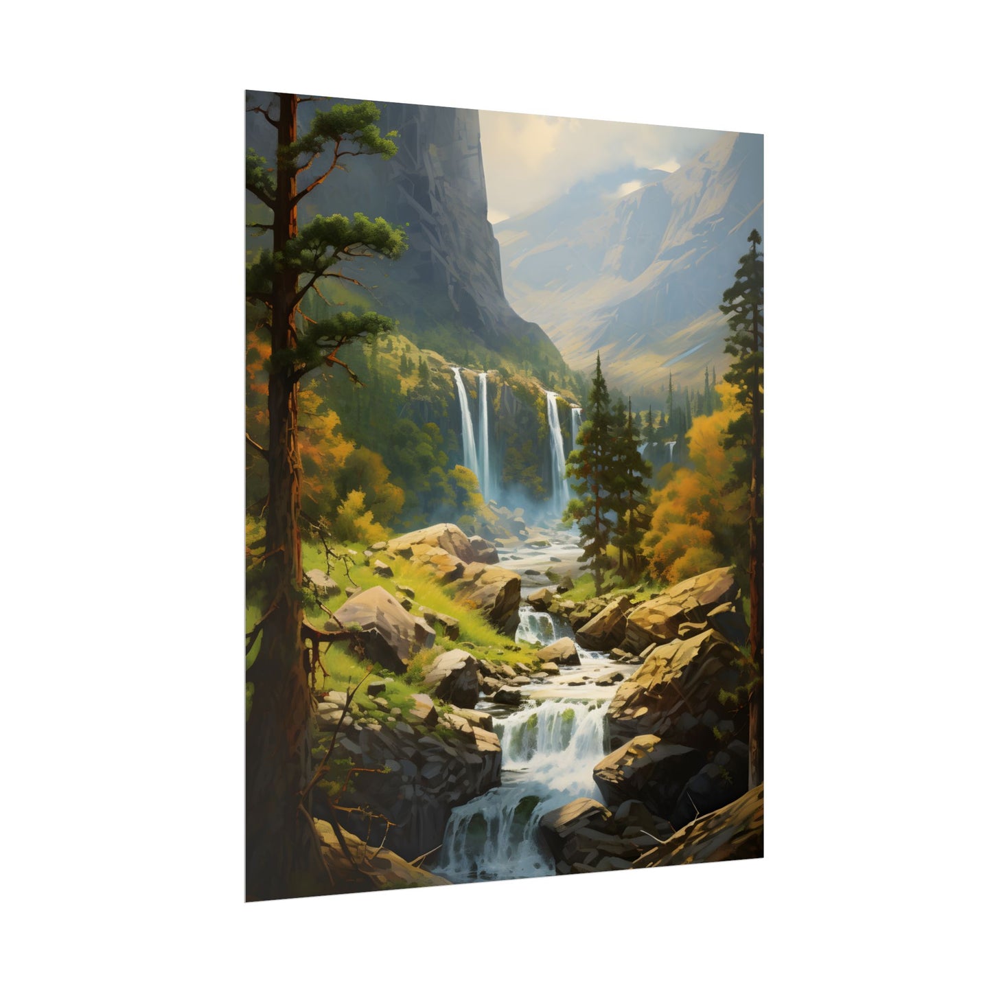 Breathtaking Waterfall: Impressionist Oil Painting - Poster