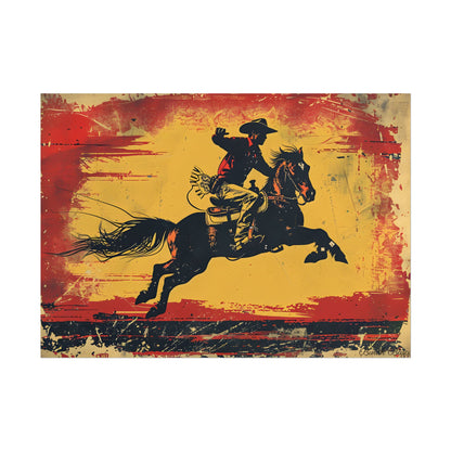 Retro Rodeo Action: Cowboy Riding Bucking Bronc - Poster