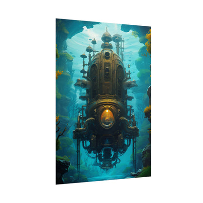 Steampunk Underwater Odyssey: Captain Nemo's Nautilu Submarine Art - Poster