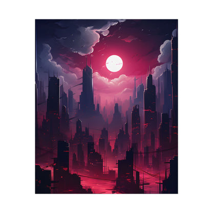 Burning Cyberpunk Cityscape: Digital Artwork at Night - Poster