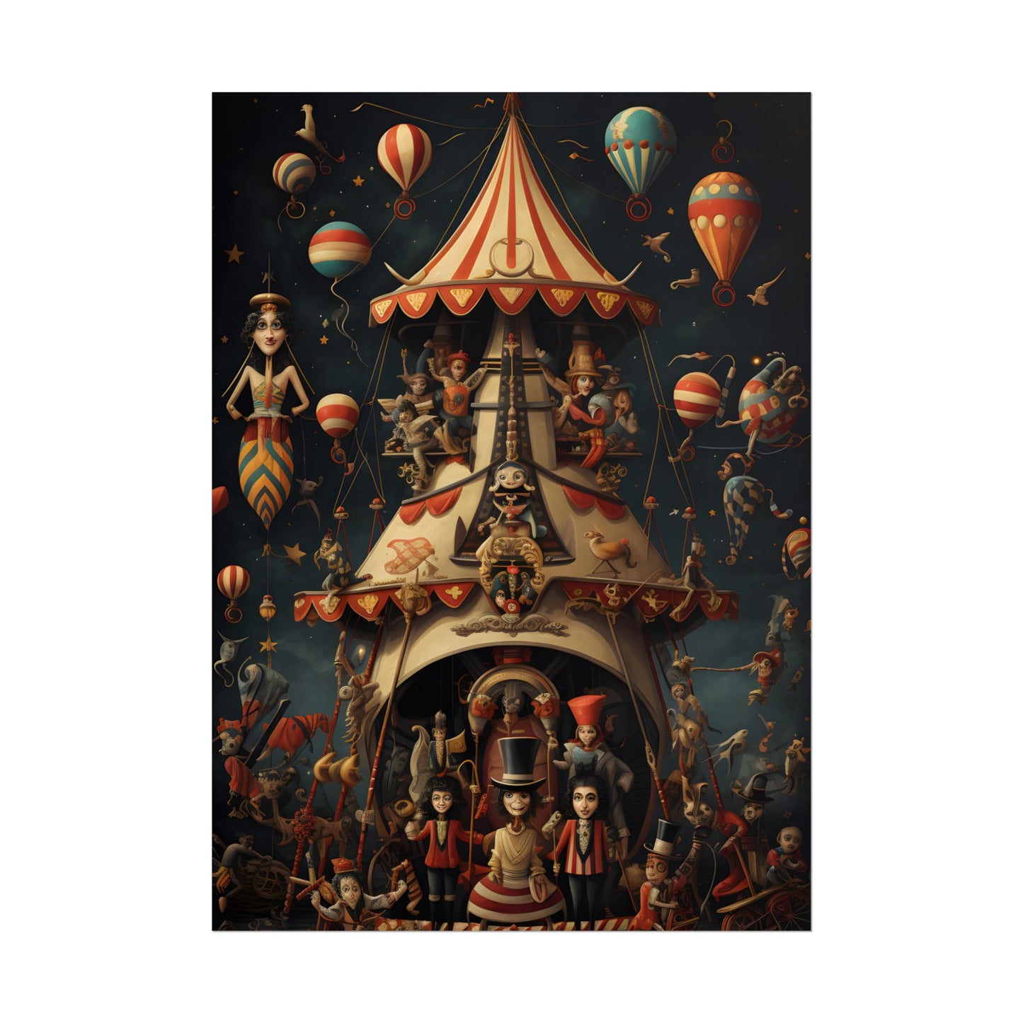 Whimsical Clockwork Circus: Fantastical Artwork in Vibrant Colors - Poster