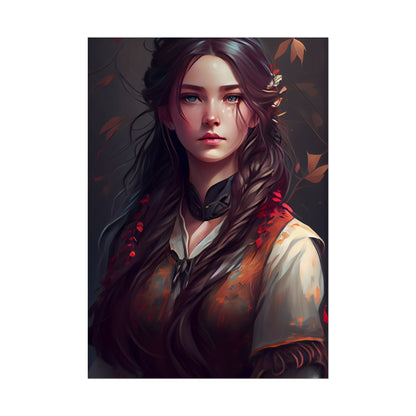 Vibrant Portrait: Brown Hair, Green Eyes Artwork - Poster