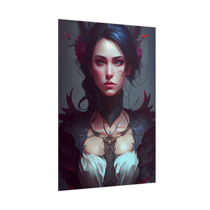 Enchanting Female Portrait: Elegant Black Dress Artwork - Poster
