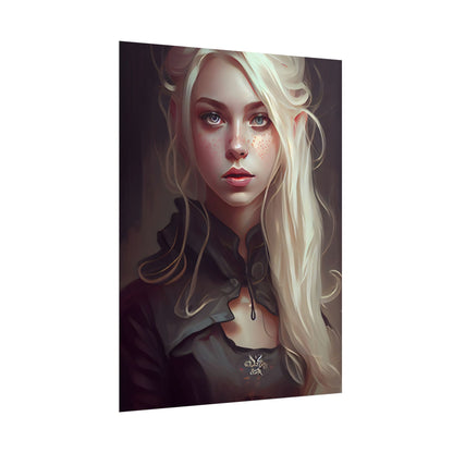 Blonde Portrait: Elegant Woman in Black Dress - Poster