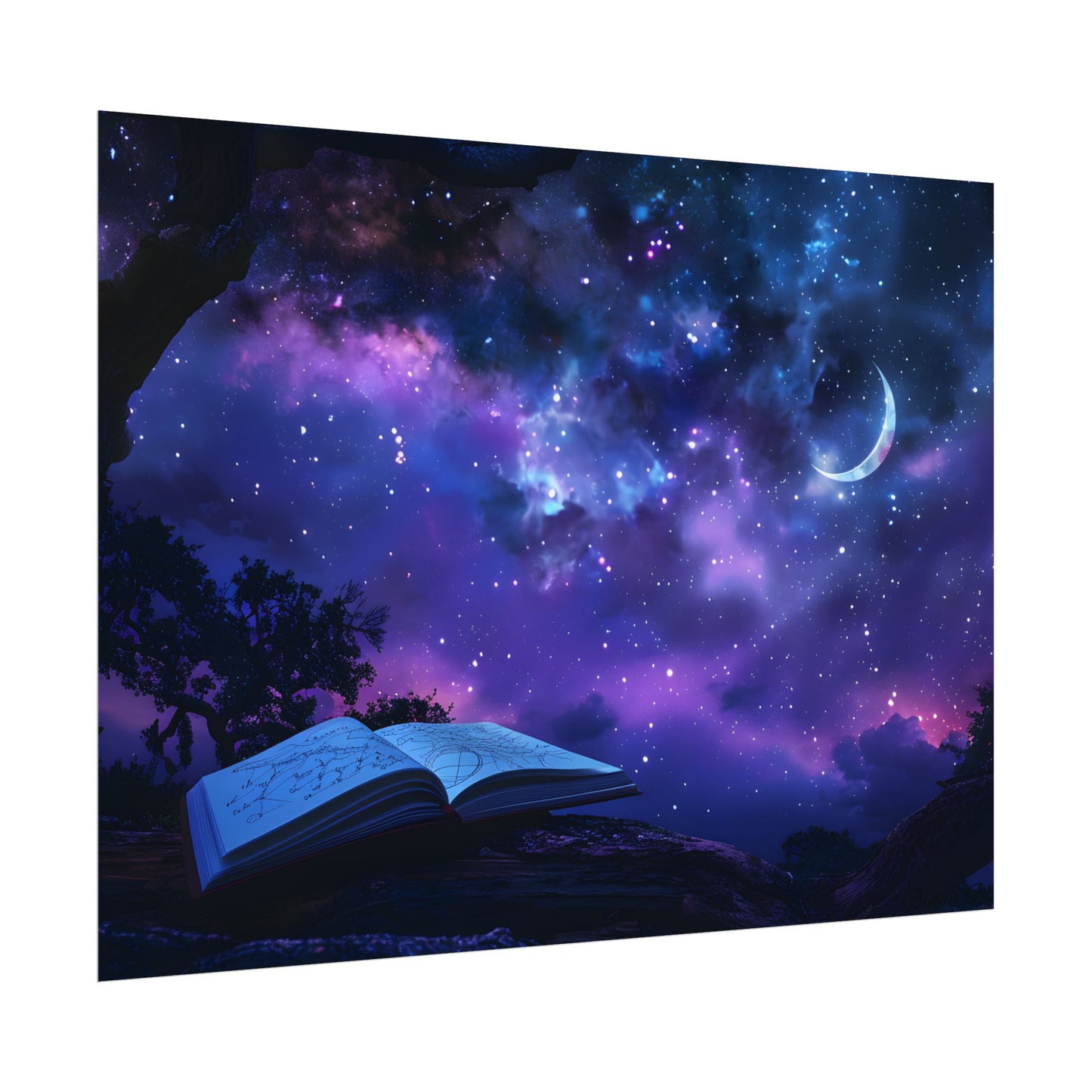 Mystical Night Sky: Stars and Crescent Moon - Poster