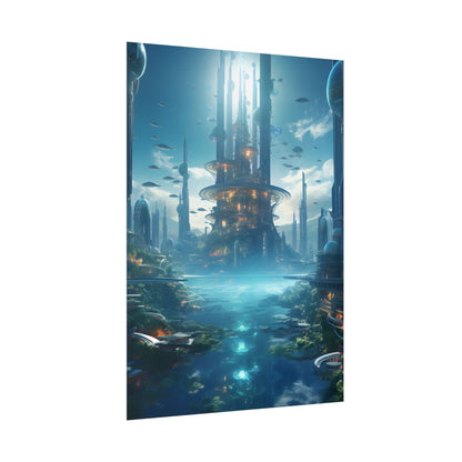 Underwater Futuristic City: Submerged Metropol Digital Artwork - Poster