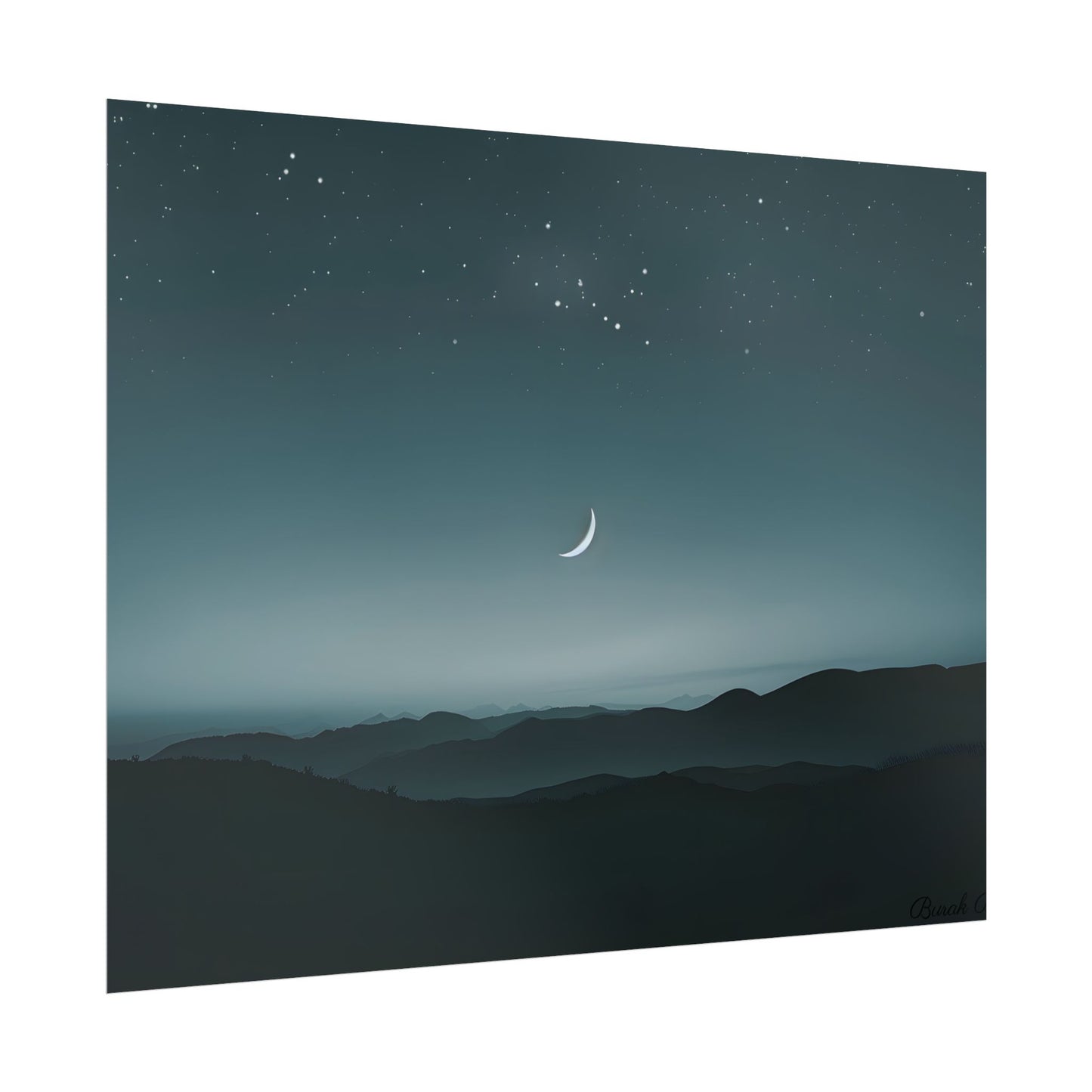 Minimalist Night Scene: Blue-Gray Sky Digital Art - Poster